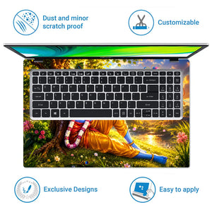 Spiritual Hindu Krishna Flute Sunrise Tree Laptop Skin - View 5