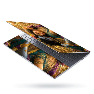 Spiritual Hindu Radha Krishna Embrace Floral Laptop Skin - View 3