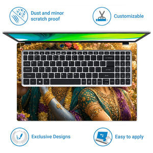 Spiritual Hindu Radha Krishna Embrace Floral Laptop Skin - View 5