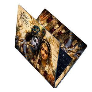 Spiritual Hindu Radha Krishna Vintage Floral Laptop Skin - View 2