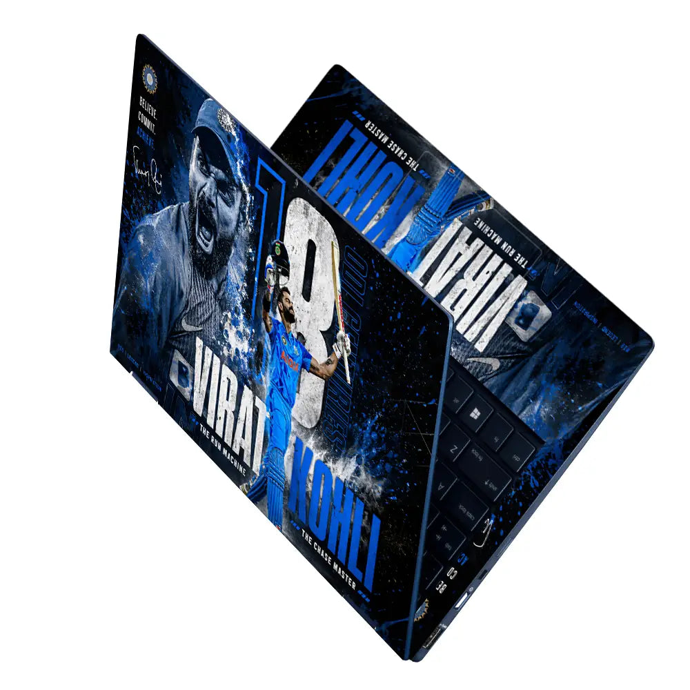 Sports Cricket Kohli Run Machine Blue Laptop Skin - View 2