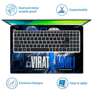 Sports Cricket Kohli Run Machine Blue Laptop Skin - View 5