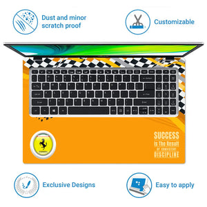 Success is the Result of Consistent Discipline Yellow Race Car Laptop Skin - View 5