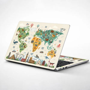 Topography World Map Animals Colorful Laptop Skin - View 1