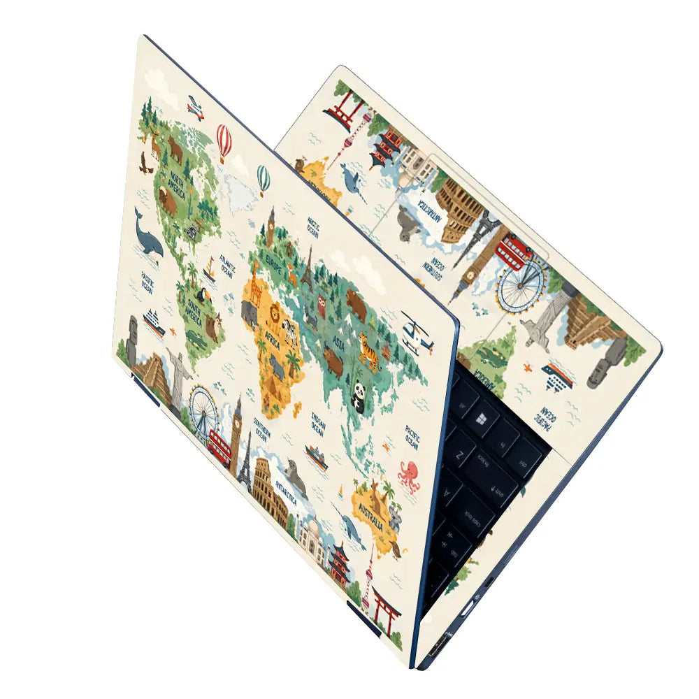 Topography World Map Animals Colorful Laptop Skin - View 2