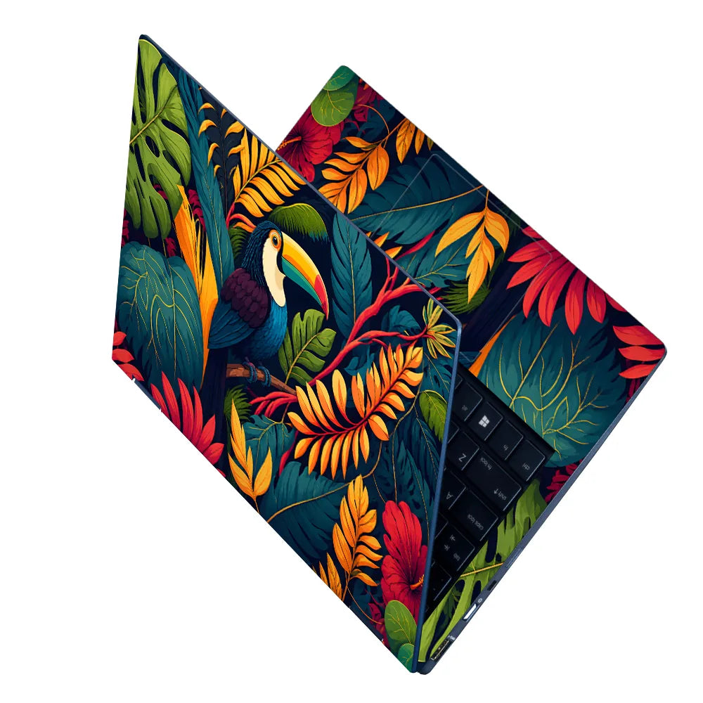 Toucan Tropical Jungle Leaves Laptop Skin - View 2
