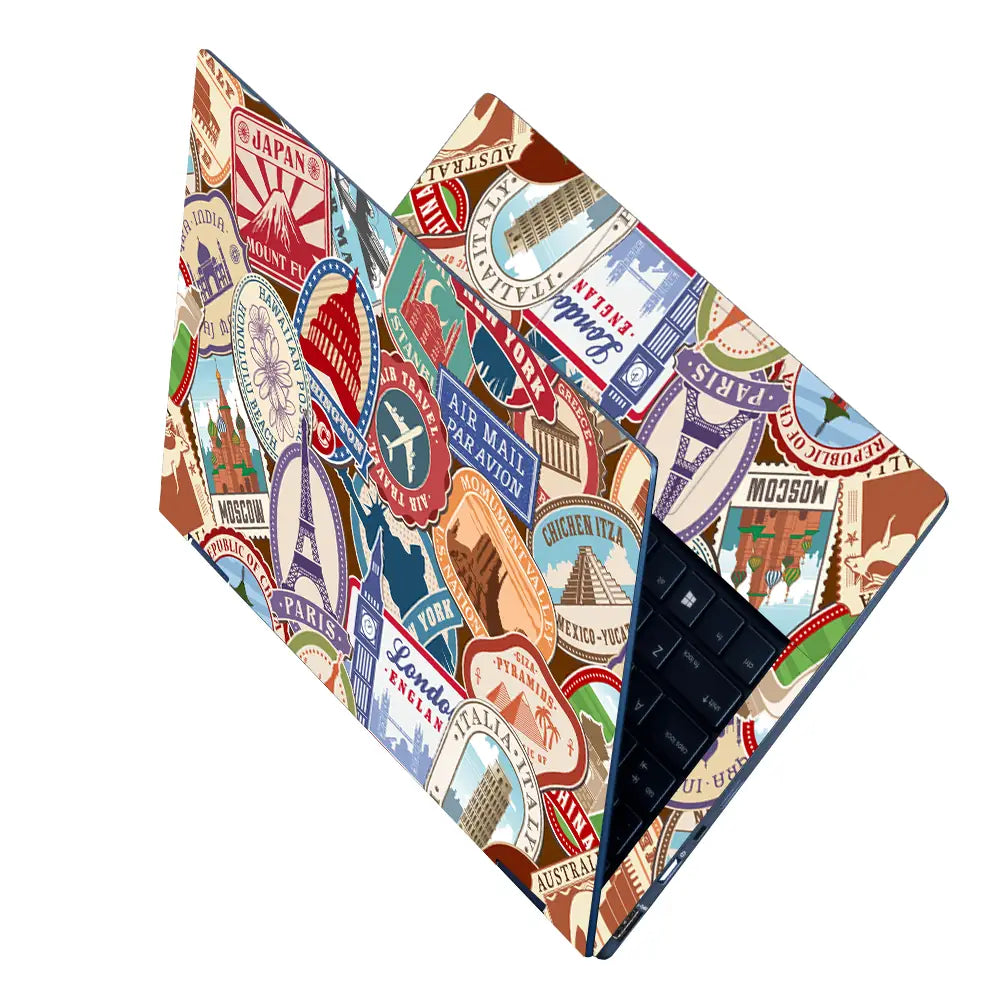 Travel Stamp Doodle Laptop Skin - View 2