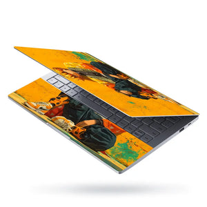 Vibrant Anime Character Against Yellow Wall Laptop Skin - View 3