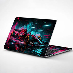 Vibrant Racing Car In Motion Laptop Skin - View 1