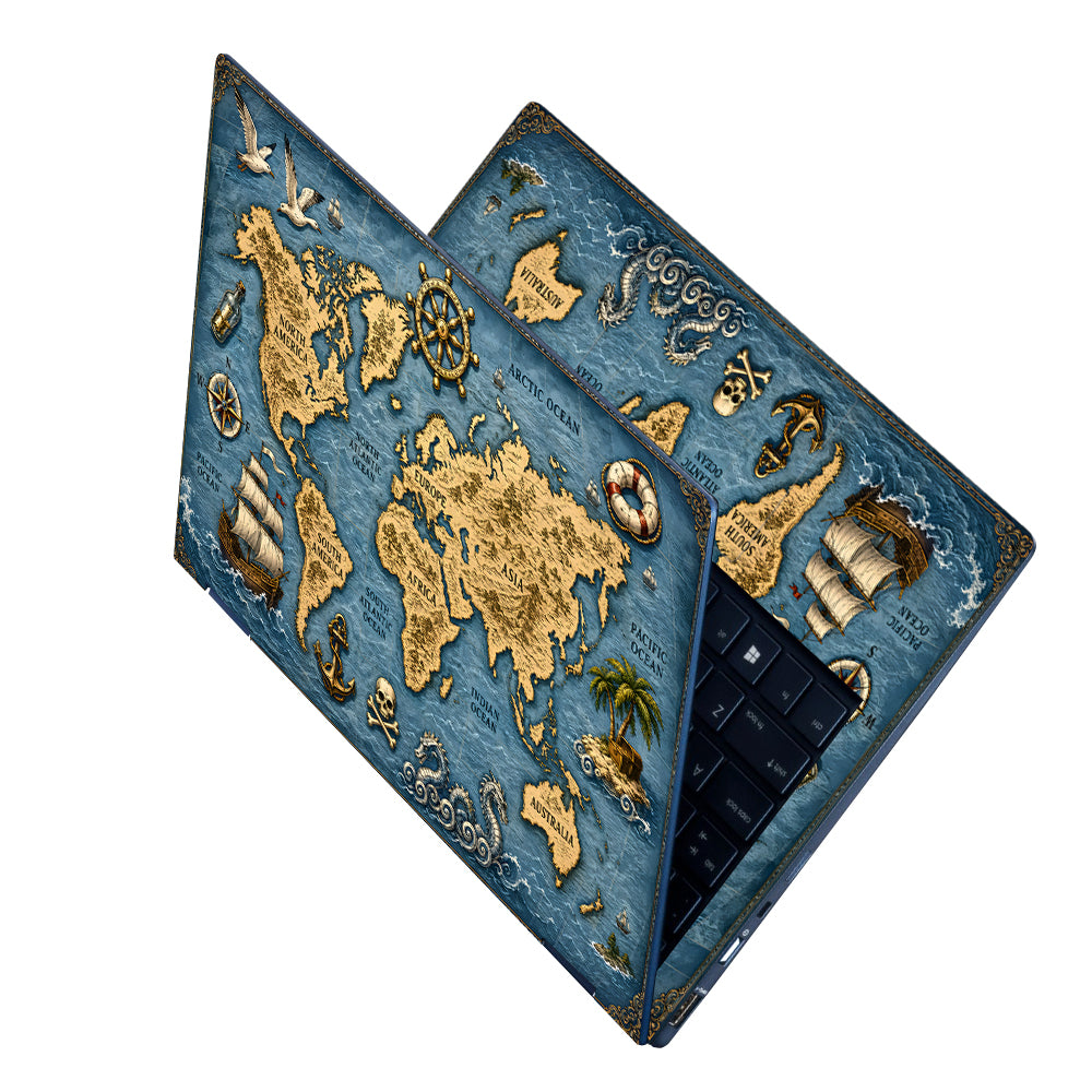 Vintage Pirate World Map Ship Laptop Skin - View 2