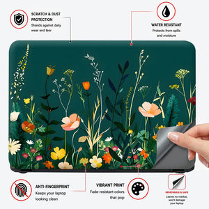 Wildflowers Teal Background Laptop Skin - View 4