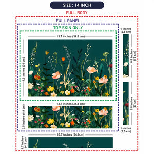 Wildflowers Teal Background Laptop Skin - View 7
