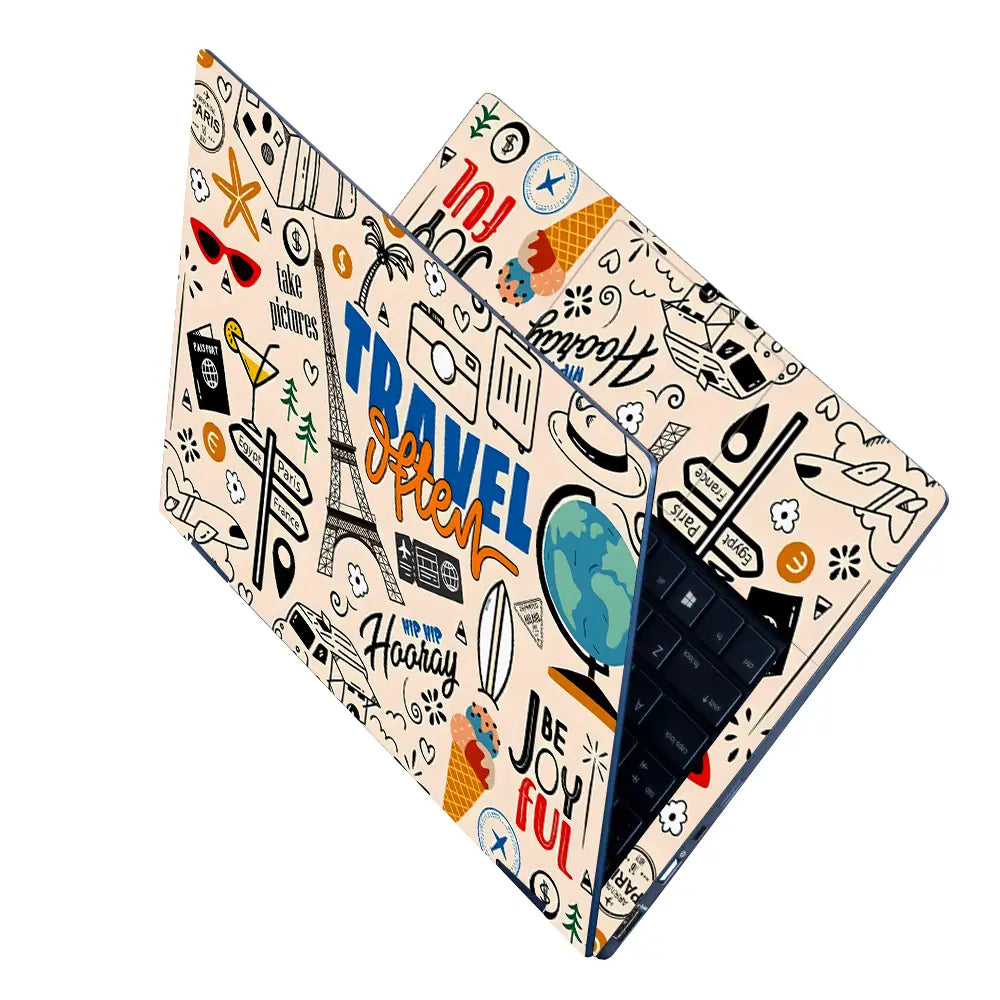 World Map Travel Doodle Sketch Laptop Skin - View 2