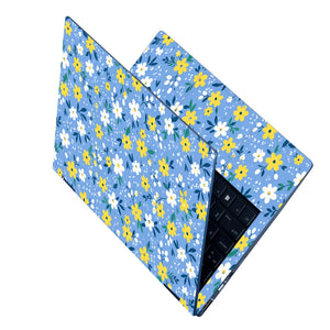 Yellow White Daisies Blue Laptop Skin - View 2