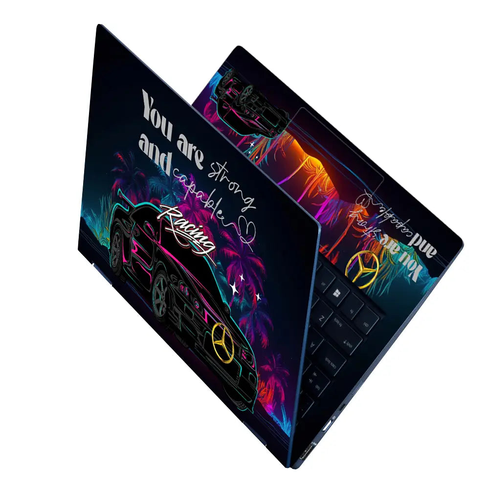 You are Strong and Capable Racing Neon Car Laptop Skin - View 2