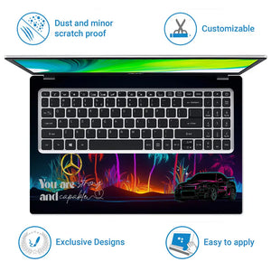 You are Strong and Capable Racing Neon Car Laptop Skin - View 5