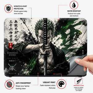 Zoro Sword Green Splash Kanji Laptop Skin - View 4