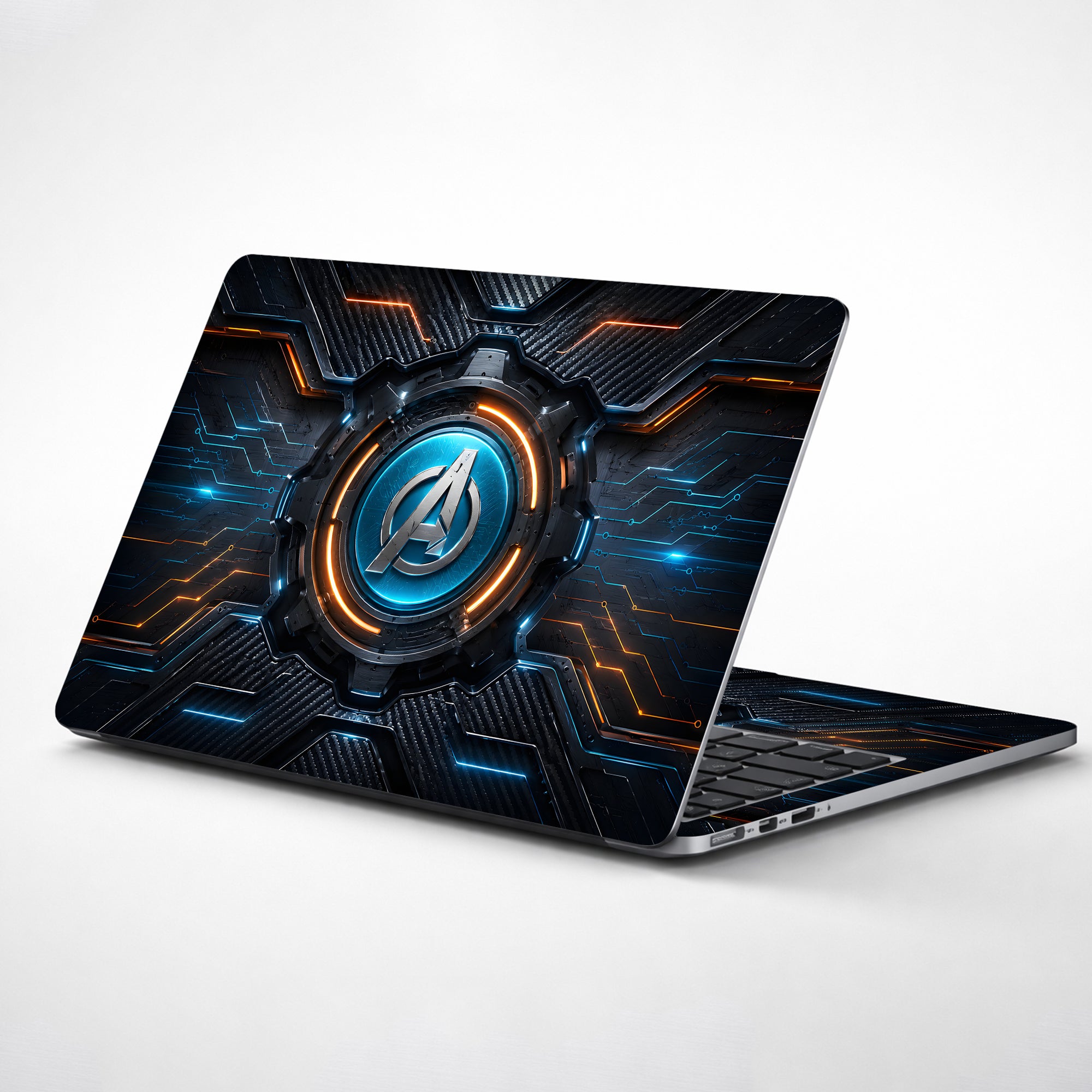 A Gear Circuit Blue Orange Laptop Skin - View 1