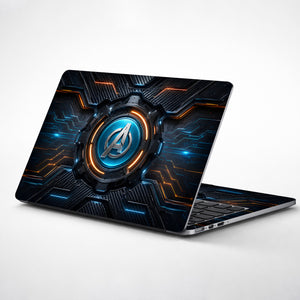 A Gear Circuit Blue Orange Laptop Skin - View 1