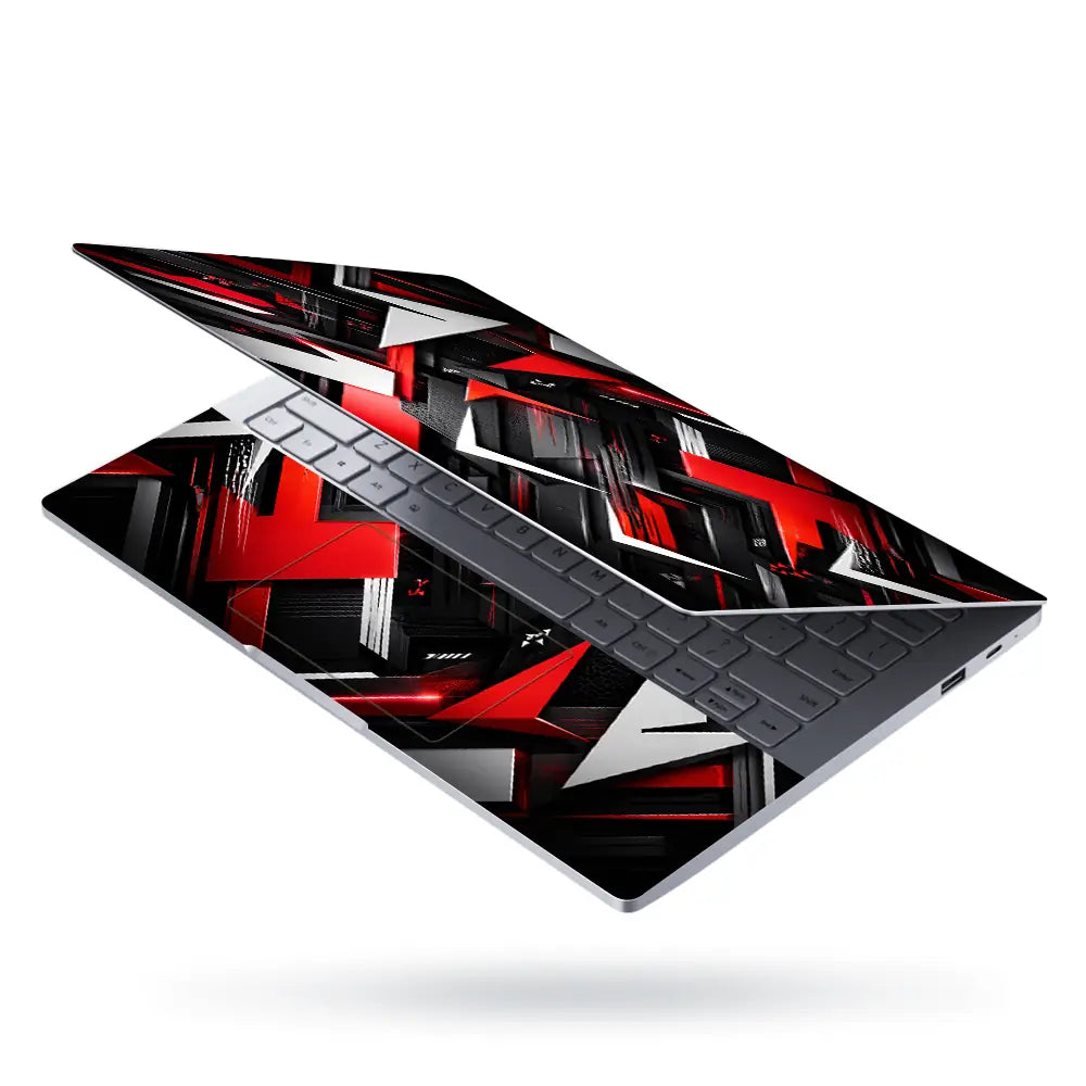 Abstract Arrows Red Black White Laptop Skin - View 3