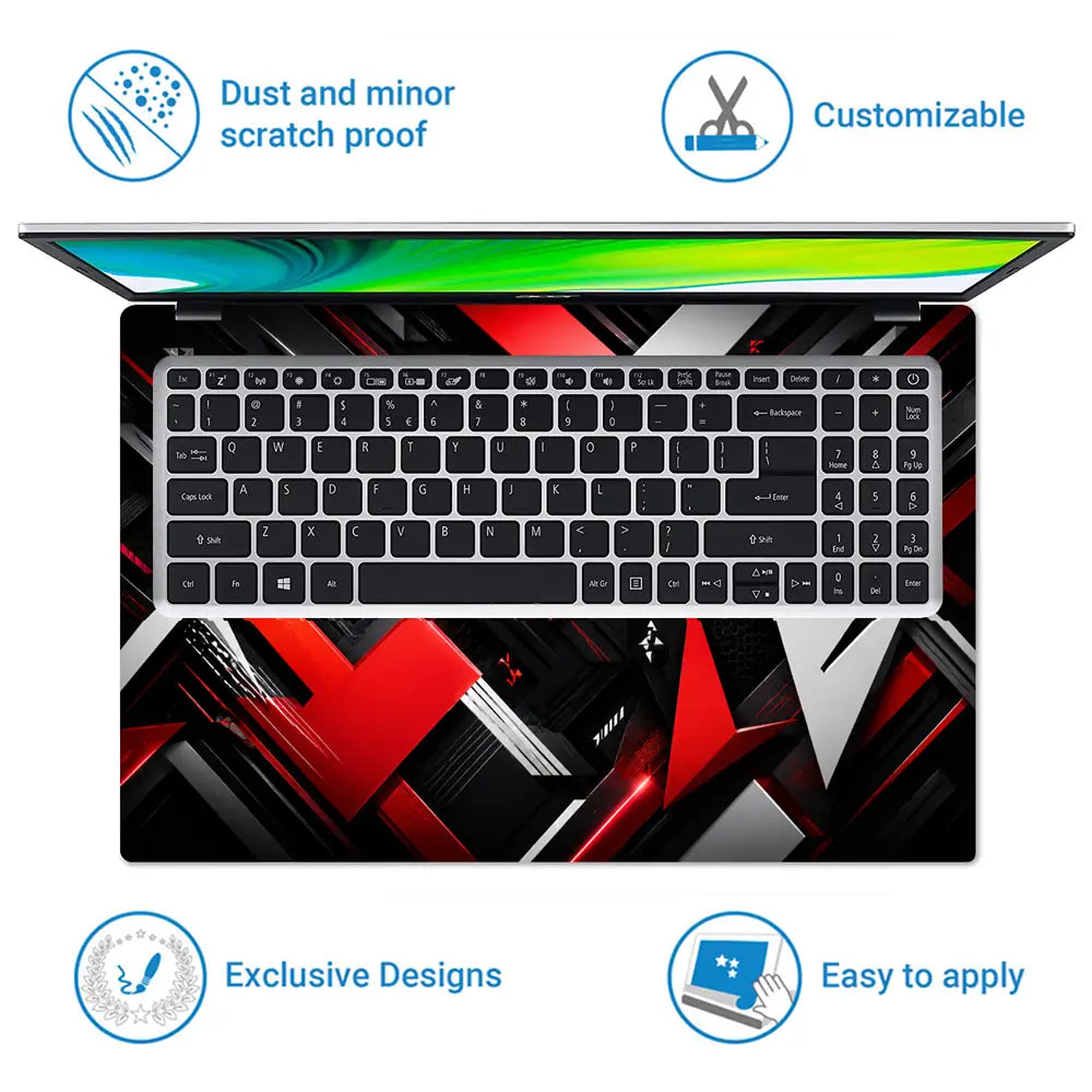 Abstract Arrows Red Black White Laptop Skin - View 5