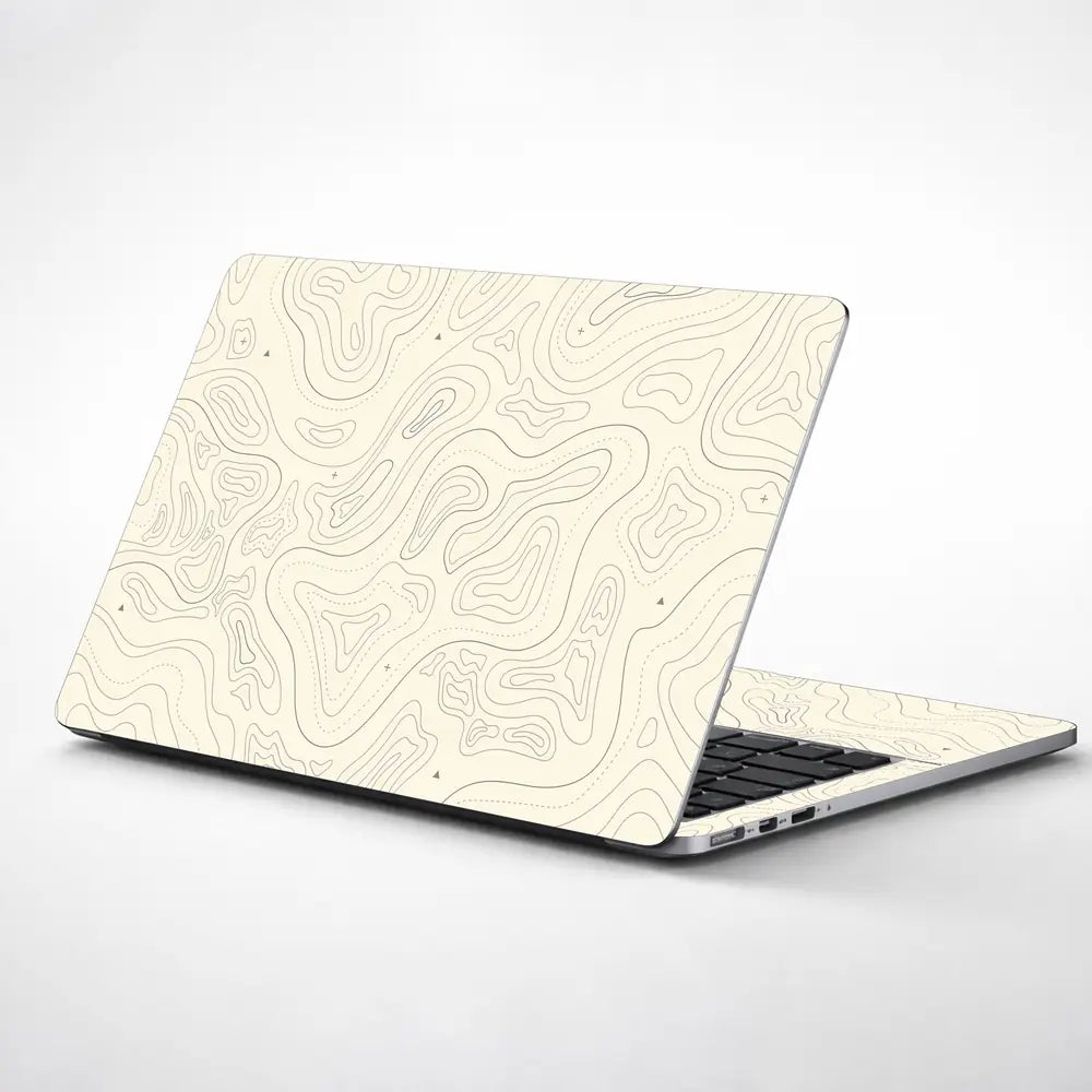 Abstract Beige Contour Lines Design Laptop Skin - View 1