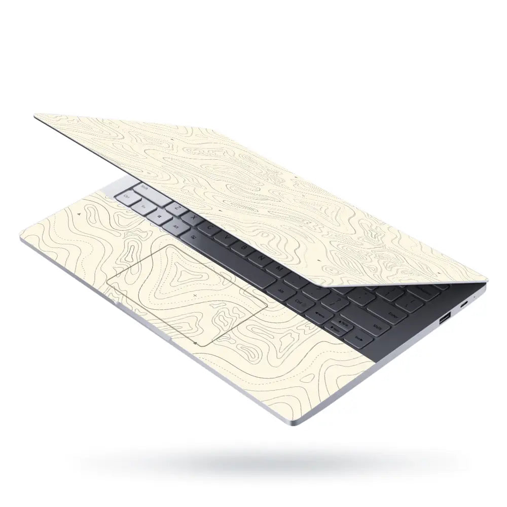 Abstract Beige Contour Lines Design Laptop Skin - View 3