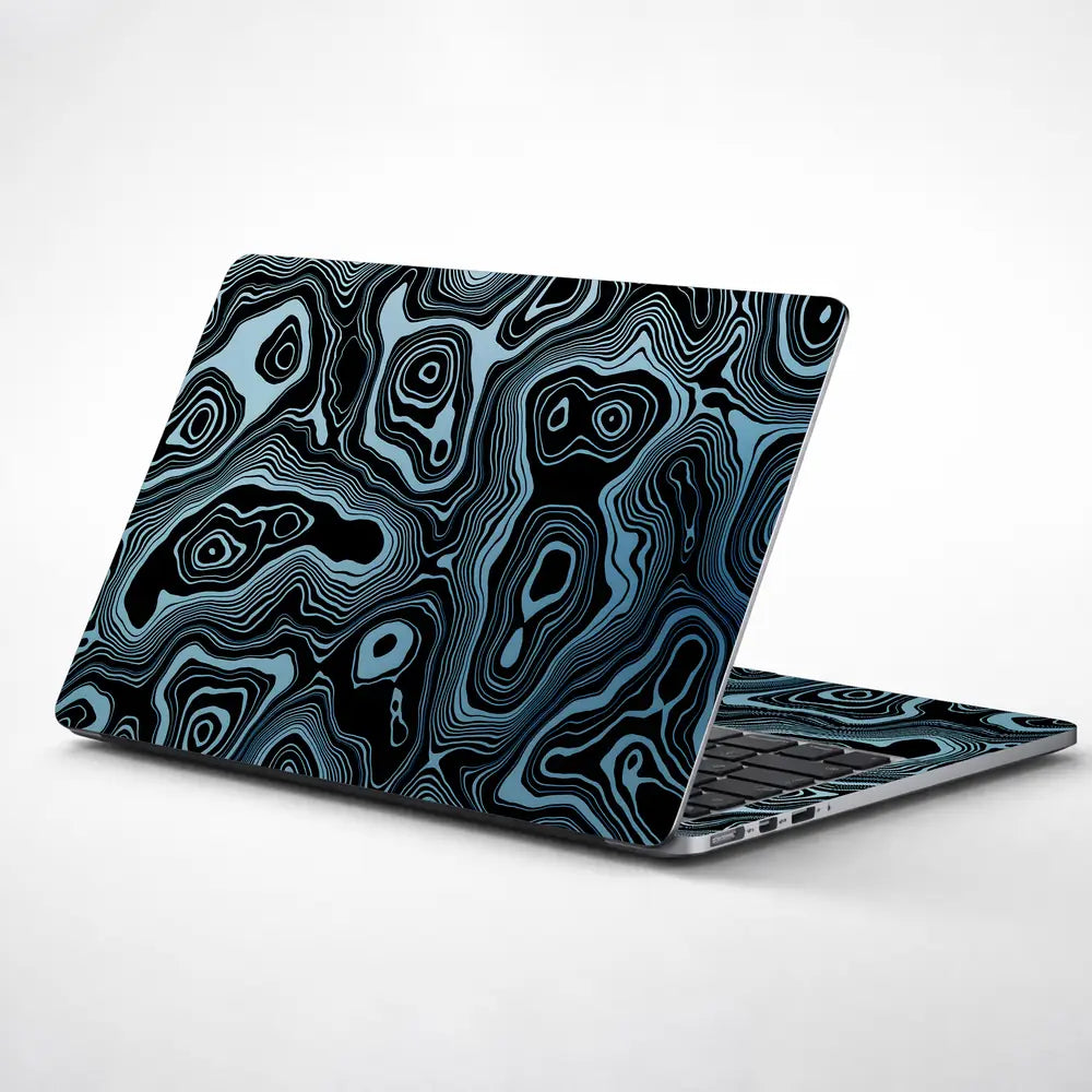 Abstract Black And Blue Contour Lines Laptop Skin - View 1