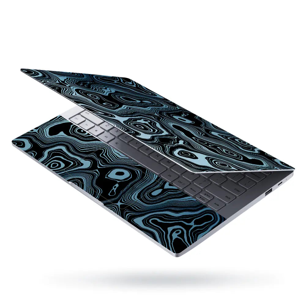 Abstract Black And Blue Contour Lines Laptop Skin - View 3