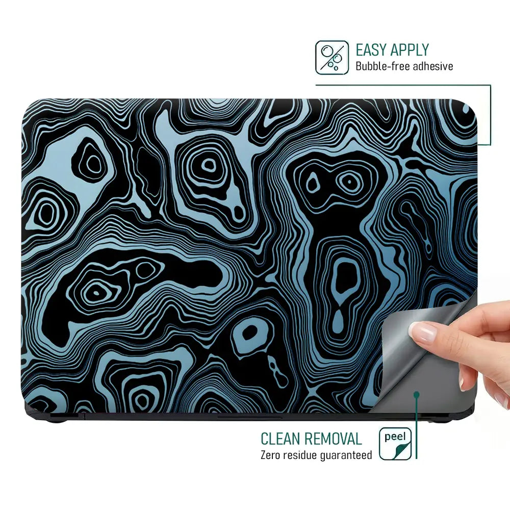 Abstract Black And Blue Contour Lines Laptop Skin - View 4