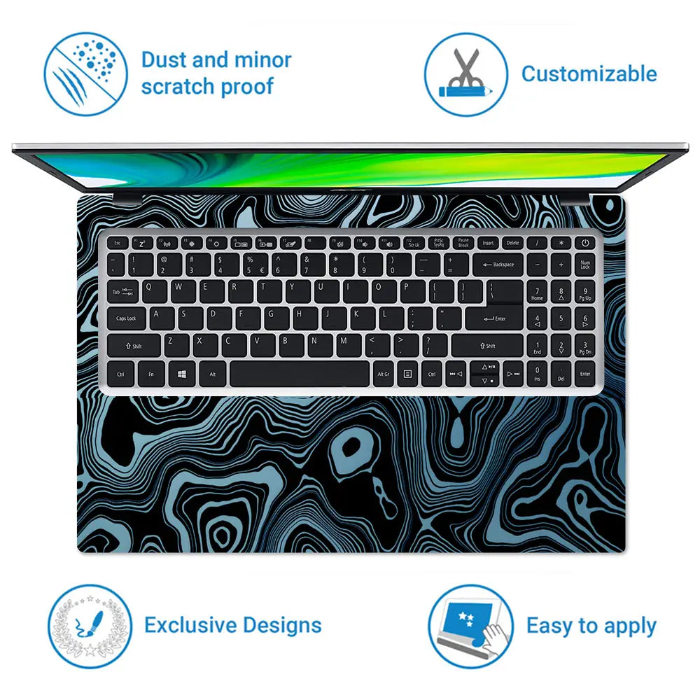 Abstract Black And Blue Contour Lines Laptop Skin - View 5