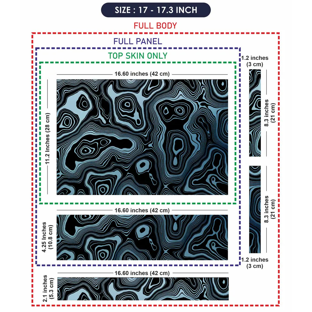 Abstract Black And Blue Contour Lines Laptop Skin - View 9