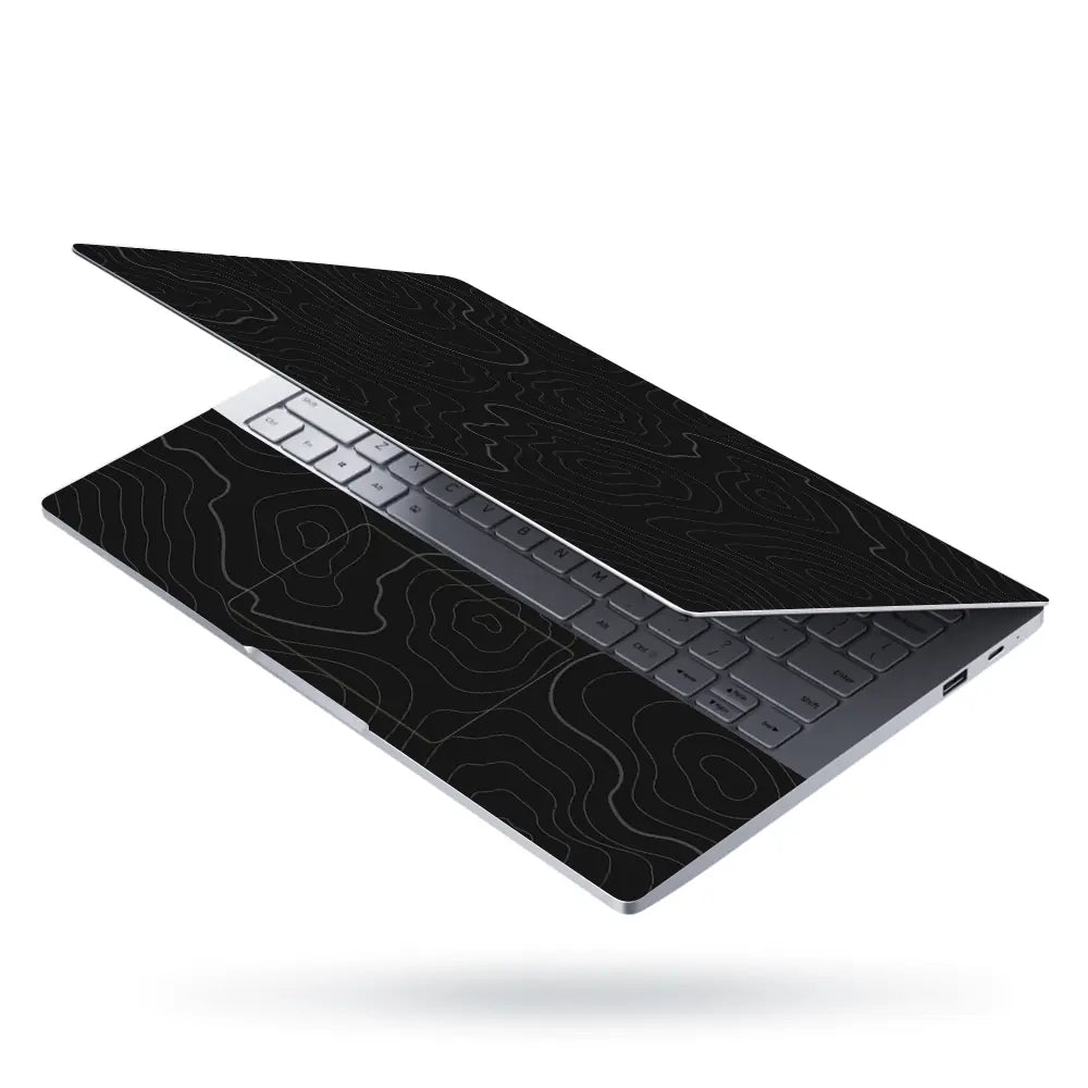 Abstract Black And Grey Contour Lines Laptop Skin - View 3