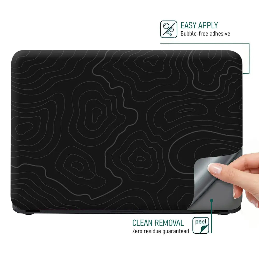 Abstract Black And Grey Contour Lines Laptop Skin - View 4