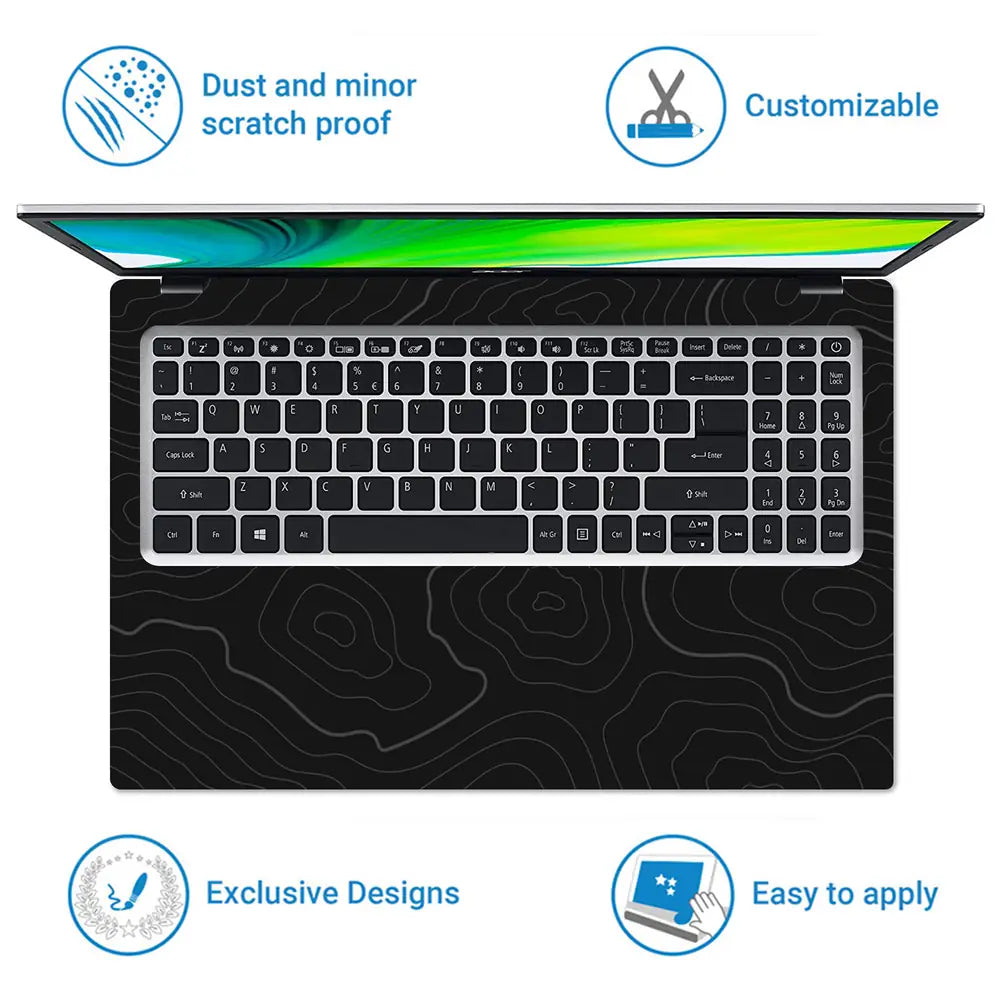 Abstract Black And Grey Contour Lines Laptop Skin - View 5