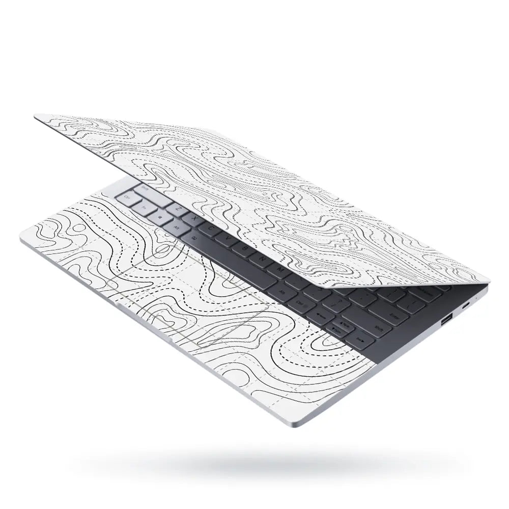 Abstract Black And White Contour Dotted Lines Laptop Skin - View 3