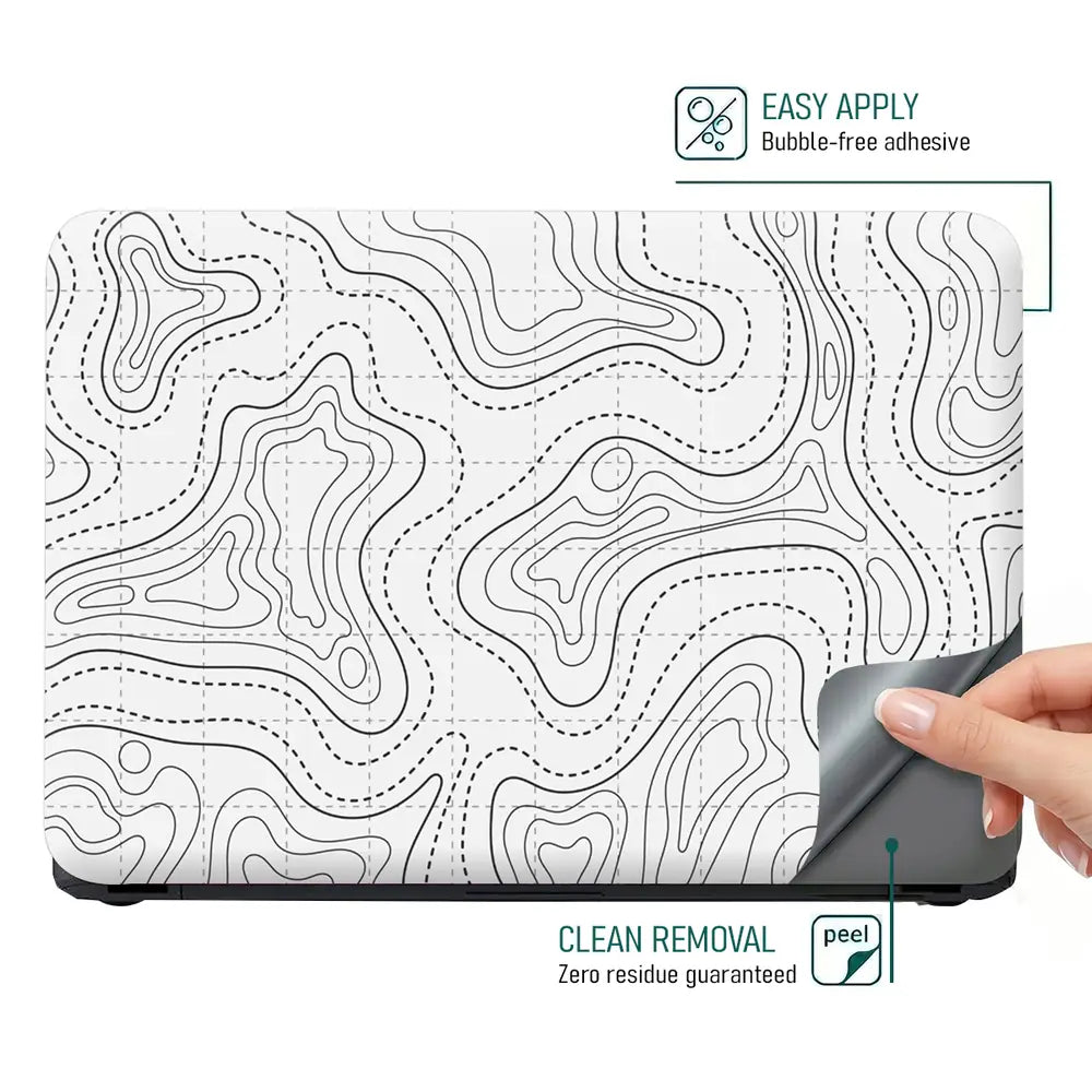 Abstract Black And White Contour Dotted Lines Laptop Skin - View 4