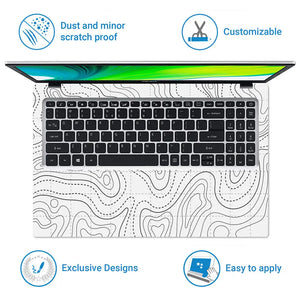 Abstract Black And White Contour Dotted Lines Laptop Skin - View 5