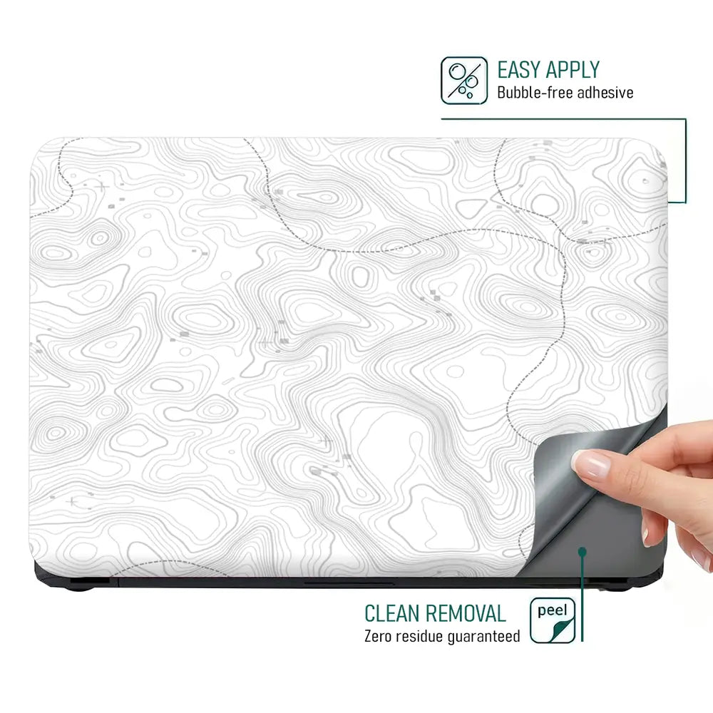 Abstract Black And White Contour Lines Laptop Skin - View 4