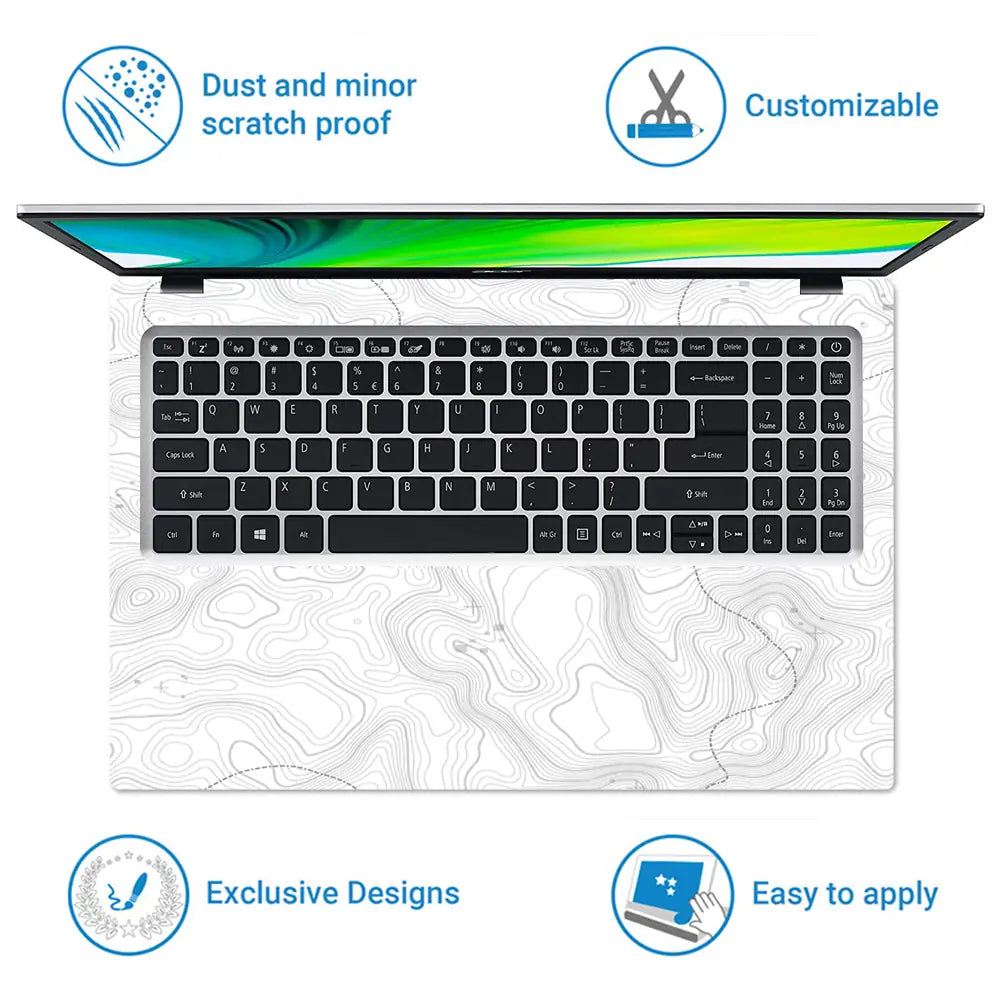 Abstract Black And White Contour Lines Laptop Skin - View 5