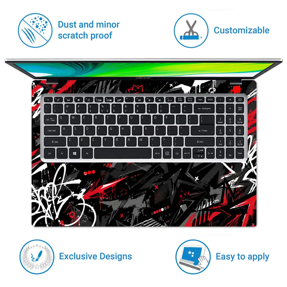 Abstract Black Red Graffiti Chaos Laptop Skin - View 5