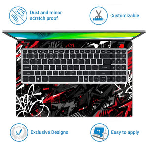 Abstract Black Red Graffiti Chaos Laptop Skin - View 5