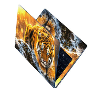 Abstract Blue Eyed Tiger Crouching in Snow Laptop Skin - View 2