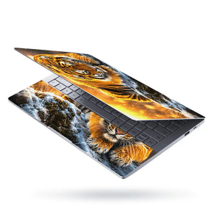 Abstract Blue Eyed Tiger Crouching in Snow Laptop Skin - View 3