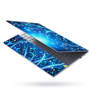 Abstract Blue Glowing Floral Fantasy Swirls Laptop Skin - View 3