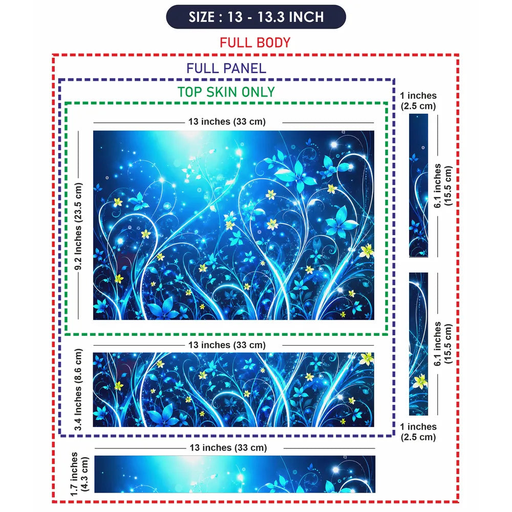 Abstract Blue Glowing Floral Fantasy Swirls Laptop Skin - View 6