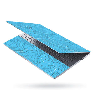 Abstract Blue Topographic Lines Flowing Laptop Skin - View 3