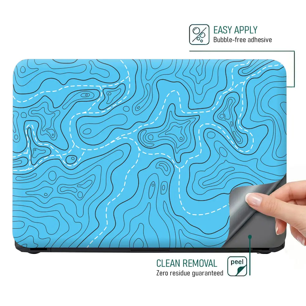 Abstract Blue Topographic Lines Flowing Laptop Skin - View 4