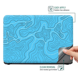 Abstract Blue Topographic Lines Flowing Laptop Skin - View 4