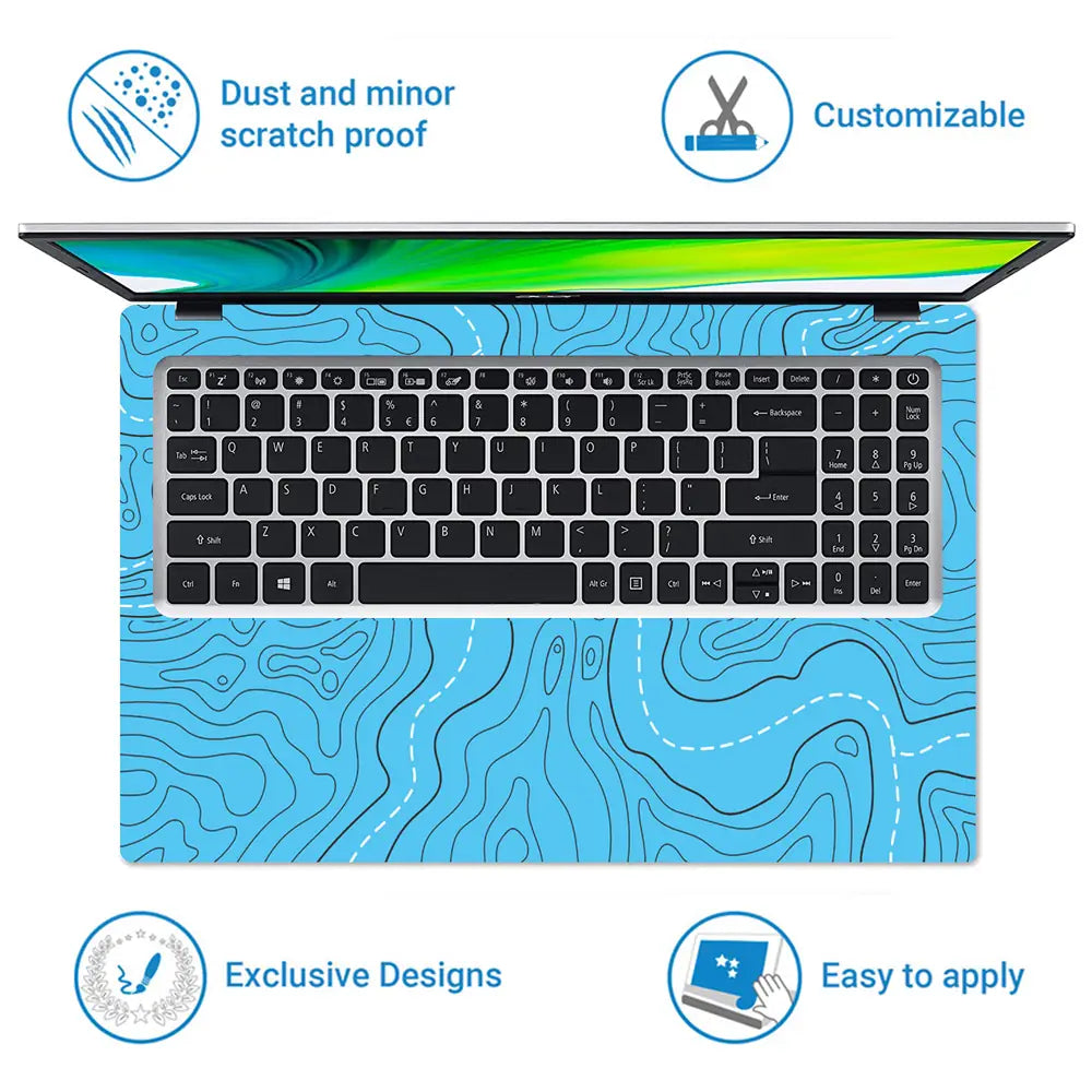 Abstract Blue Topographic Lines Flowing Laptop Skin - View 5